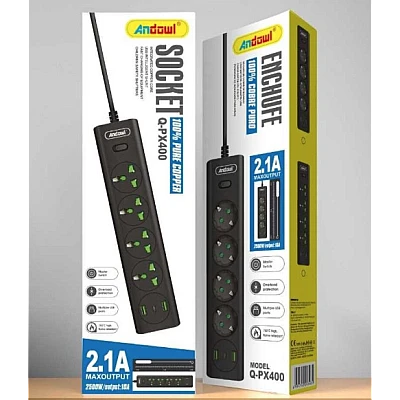 Prelungitor Electric cu 4 prize 2 USB Tip A 1 USB Tip C si intrerupator Q PX400 Prelungitor Electric cu 4 prize 2 USB Tip A 1 USB Tip C si intrerupator Q PX400