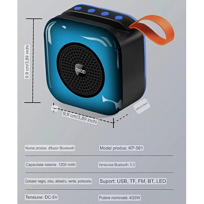 Boxa Portabila KP 561 Bluetooth LED Joc de lumini 1200 mAh 5W USB Boxa Portabila KP 561 Bluetooth LED Joc de lumini 1200 mAh 5W USB