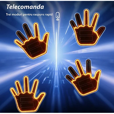 Semn LED auto cu telecomanda design mana 4 moduri efect vizual stralucitor