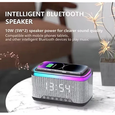 Boxa Bluetooth KP 559 3 in 1 cu incarcator wireless ceas si iluminare LED 10W