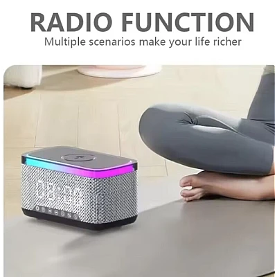 Boxa Bluetooth KP 559 3 in 1 cu incarcator wireless ceas si iluminare LED 10W
