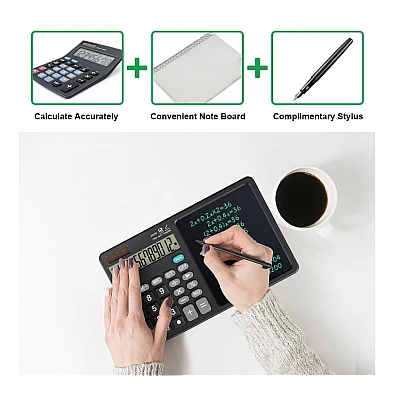 Calculator stiintific ecran LCD 7 inch 12 cifre solar/baterie negru 25.3x15.9x1.6cm