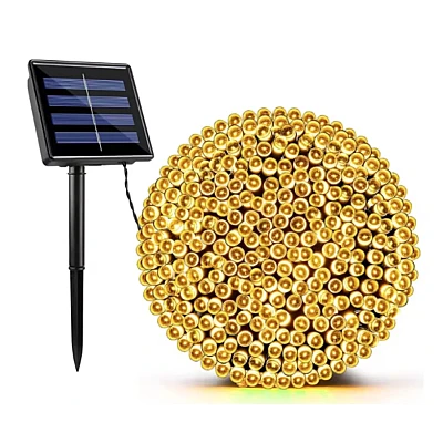Instalatie solara decorativa lungime 30 metri cu 300 LED ALB CALD Instalatie solara decorativa lungime 30 metri cu 300 LED ALB CALD