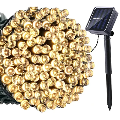 Instalatie solara decorativa lungime 30 metri cu 300 LED ALB CALD Instalatie solara decorativa lungime 30 metri cu 300 LED ALB CALD