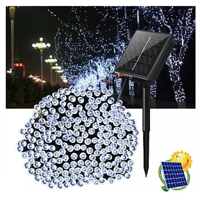 Instalatie solara decorativa lungime 30 metri cu 300 LED ALB RECE Instalatie solara decorativa lungime 30 metri cu 300 LED ALB RECE