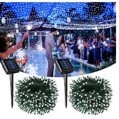 Instalatie solara decorativa lungime 30 metri cu 300 LED ALB RECE Instalatie solara decorativa lungime 30 metri cu 300 LED ALB RECE