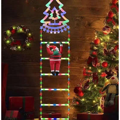 Decoratiune Scara lui Mos Craciun luminoasa Led multicolor 25x160 cu model BRADULET