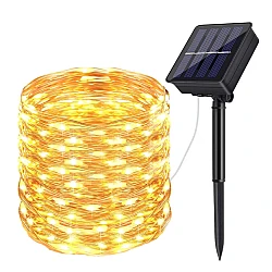 Instalatie solara 30 metri cu 300 LED fir CUPRU telecomanda ALB CALD