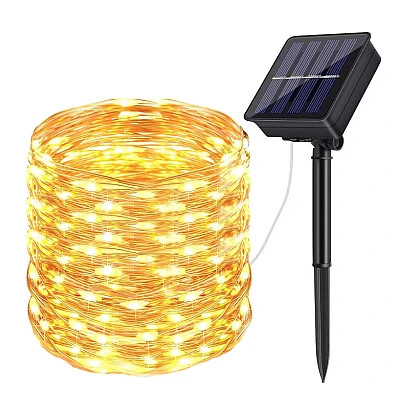 Instalatie solara 30 metri cu 300 LED fir CUPRU telecomanda ALB CALD