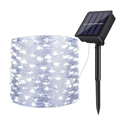 Instalatie solara 30 metri cu 300 LED fir CUPRU telecomanda ALB RECE