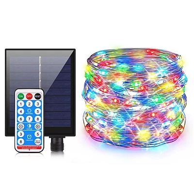 Instalatie solara 30 metri cu 300 LED fir CUPRU telecomanda MULTICOLOR