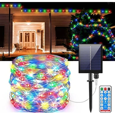 Instalatie solara 30 metri cu 300 LED fir CUPRU telecomanda MULTICOLOR
