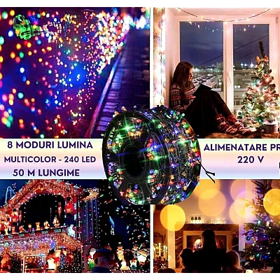 Instalatie multicolora 100m tip rola cu 480 LED 8 efecte de iluminare Instalatie multicolora 100m tip rola cu 480 LED 8 efecte de iluminare