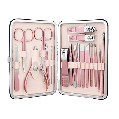 Trusa completa Mani Pedi de 18 piese din OTEL Inoxidabil si Accesorii Pentru Ingrijire Faciala