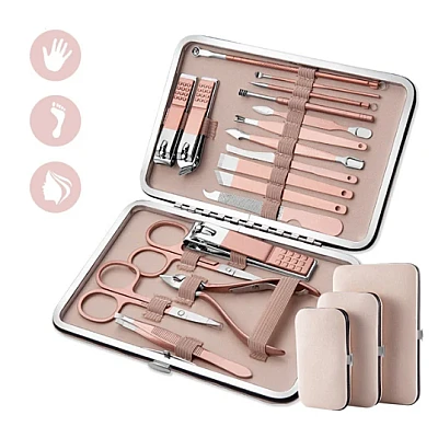 Trusa completa Mani Pedi de 18 piese din OTEL Inoxidabil si Accesorii Pentru Ingrijire Faciala