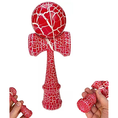 Kendama profesionala din lemn 18 cm model clasic cu design crapat culoare Rosu/Alb Kendama profesionala din lemn 18 cm model clasic cu design crapat culoare Rosu/Alb