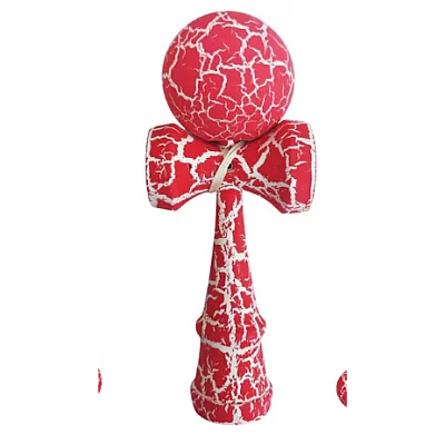 Kendama profesionala din lemn 18 cm model clasic cu design crapat culoare Rosu/Alb Kendama profesionala din lemn 18 cm model clasic cu design crapat culoare Rosu/Alb