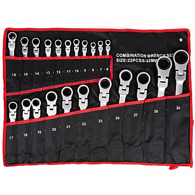 Set 22 piese chei combinate fixe si inelare articulate de la 6 la 32 mm Set 22 piese chei combinate fixe si inelare articulate de la 6 la 32 mm
