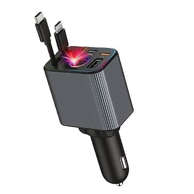 Incarcator auto multifunctional 4 in 1 ZTB A26 cabluri retractabile si iluminare LED Incarcator auto multifunctional 4 in 1 ZTB A26 cabluri retractabile si iluminare LED