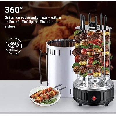 Gratar electric vertical 1500W cu 8 gauri 16 8 cupe ulei DSP frigarui detasabile carcasa de protectie Gratar electric vertical 1500W cu 8 gauri 16 8 cupe ulei DSP frigarui detasabile carcasa de protectie