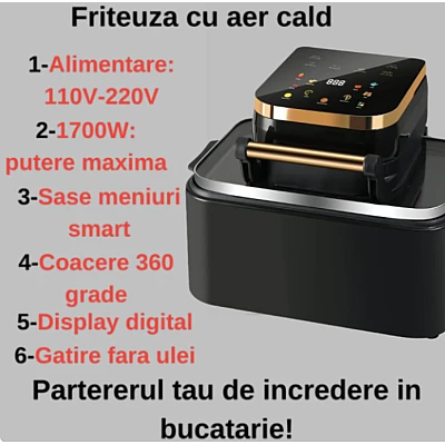 Friteuza Airfryer 3in1 capacitate 12L putere 1700W Digital Display Led Fara Ulei Touch Control 11 Programe Timer Friteuza Airfryer 3in1 capacitate 12L putere 1700W Digital Display Led Fara Ulei Touch Control 11 Programe Timer