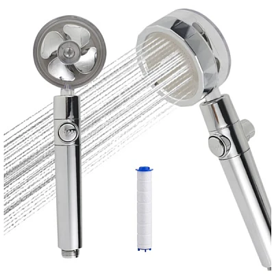 Cap de Dus cu Elice pentru Presiune Inalta cu Buton Oprire Apa Jet Tip Vortex Cromat Cap de Dus cu Elice pentru Presiune Inalta cu Buton Oprire Apa Jet Tip Vortex Cromat