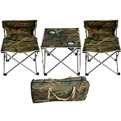 Set 1 Masa cu 2 Scaune Pentru Camping Pliabile Model Army Geanta Inclusa