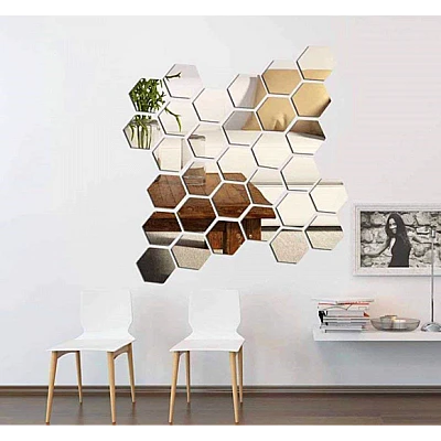 Set 10 Oglinzi Design Hexagon - Oglinzi Decorative Acrilice Cristal - Diamant - Fagure 10 bucati/set