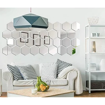 Set 10 Oglinzi Design Hexagon - Oglinzi Decorative Acrilice Cristal - Diamant - Fagure 10 bucati/set