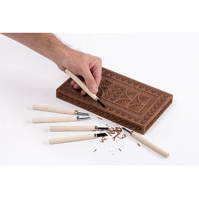 Set 12 mini dalti sculptura lemn lut și ceară cu maner de lemn Set 12 mini dalti sculptura lemn lut și ceară cu maner de lemn
