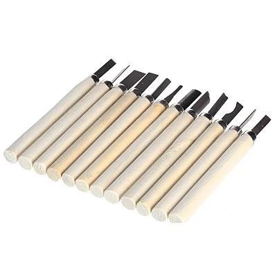 Set 12 mini dalti sculptura lemn lut și ceară cu maner de lemn Set 12 mini dalti sculptura lemn lut și ceară cu maner de lemn