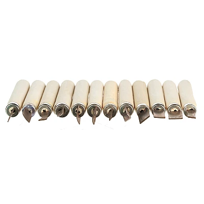 Set 12 mini dalti sculptura lemn lut și ceară cu maner de lemn Set 12 mini dalti sculptura lemn lut și ceară cu maner de lemn