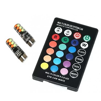 Set 2 Becuri LED RGB Auto Cu Telecomanda soclu T10 cu BILUTE/ 192 / w5w putere 2W Set 2 Becuri LED RGB Auto Cu Telecomanda soclu T10 cu BILUTE/ 192 / w5w putere 2W