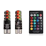 Set 2 Becuri LED RGB Auto Cu Telecomanda soclu T10  cu BILUTE/ 192 / w5w putere 2W