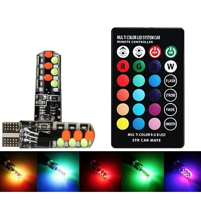 Set 2 Becuri LED RGB Auto Cu Telecomanda soclu T10 cu BILUTE/ 192 / w5w putere 2W Set 2 Becuri LED RGB Auto Cu Telecomanda soclu T10 cu BILUTE/ 192 / w5w putere 2W