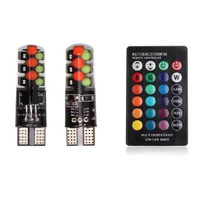 Set 2 Becuri LED RGB Auto Cu Telecomanda soclu T10 cu BILUTE/ 192 / w5w putere 2W Set 2 Becuri LED RGB Auto Cu Telecomanda soclu T10 cu BILUTE/ 192 / w5w putere 2W