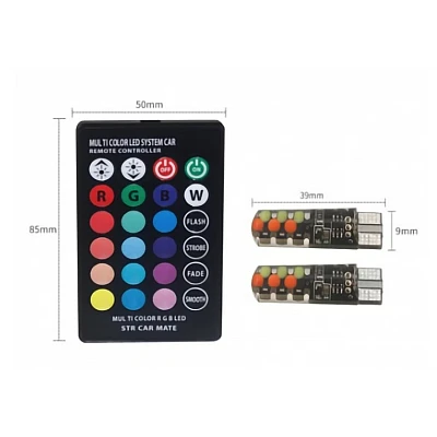 Set 2 Becuri LED RGB Auto Cu Telecomanda soclu T10 cu BILUTE/ 192 / w5w putere 2W Set 2 Becuri LED RGB Auto Cu Telecomanda soclu T10 cu BILUTE/ 192 / w5w putere 2W