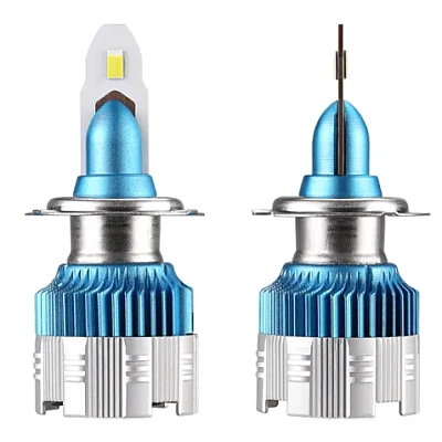 Set 2 becuri LED H4 cu doua faze Lumina Alba temperatura 8000k cu Ventilator Set 2 becuri LED H4 cu doua faze Lumina Alba temperatura 8000k cu Ventilator