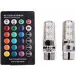 Set 2 becuri T10 LED auto RGB cu telecomanda putere 2W