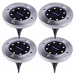 Set 4 Lampi Solare metalice Argintii Disk Lights pentru gradina
