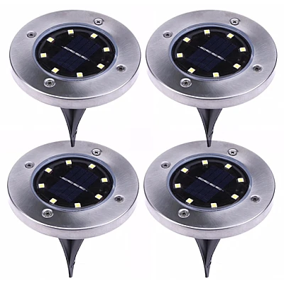 Set 4 Lampi Solare metalice Argintii Disk Lights pentru gradina Set 4 Lampi Solare metalice Argintii Disk Lights pentru gradina