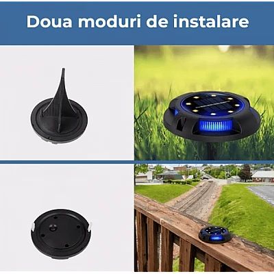 Set 4 lampi solare pentru curte cu picioruse detasabile si led lateral Set 4 lampi solare pentru curte cu picioruse detasabile si led lateral