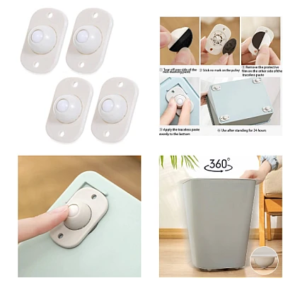 Set 4 rotite pivotante cu adeziv de lipit cu bila din plastic Set 4 rotite pivotante cu adeziv de lipit cu bila din plastic