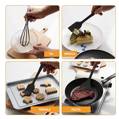 UB Set 5 ustensile de gatit din silicon negre UB Set 5 ustensile de gatit din silicon negre