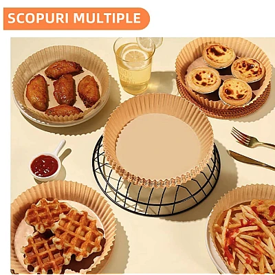 Set 50 hartii de copt ROTUNDE pentru friteuza Unica folosinta 16x20x4.5 cm Maro Set 50 hartii de copt ROTUNDE pentru friteuza Unica folosinta 16x20x4.5 cm Maro