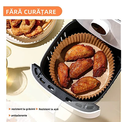 Set 50 hartii de copt ROTUNDE pentru friteuza Unica folosinta 16x20x4.5 cm Maro Set 50 hartii de copt ROTUNDE pentru friteuza Unica folosinta 16x20x4.5 cm Maro