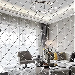 Set 58 Oglinzi Acrilice Autoadezive Luxer Model Romb dimensiune set 1 Metru partat 100 X 100 cm