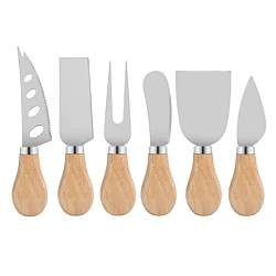 Set 6 cutite pentru branzeturi cu maner de lemn
