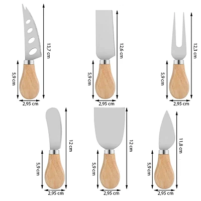 Set 6 cutite pentru branzeturi cu maner de lemn Set 6 cutite pentru branzeturi cu maner de lemn