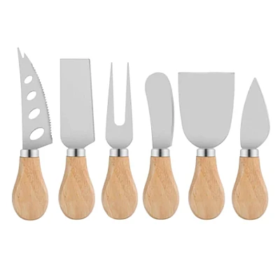 Set 6 cutite pentru branzeturi cu maner de lemn Set 6 cutite pentru branzeturi cu maner de lemn